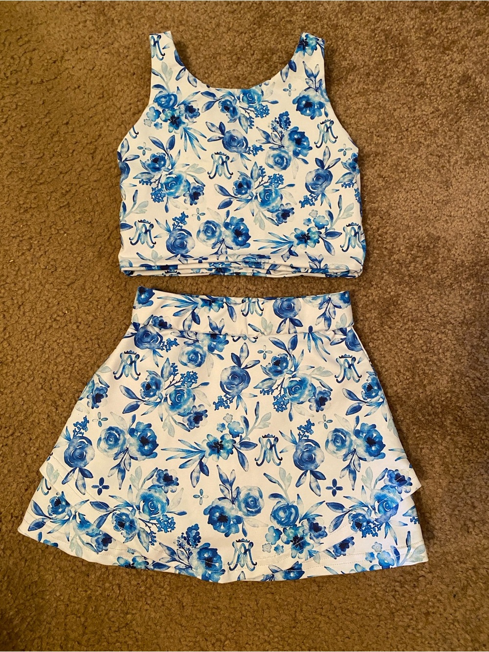 Girls Blue Floral Two-Piece Dress Set